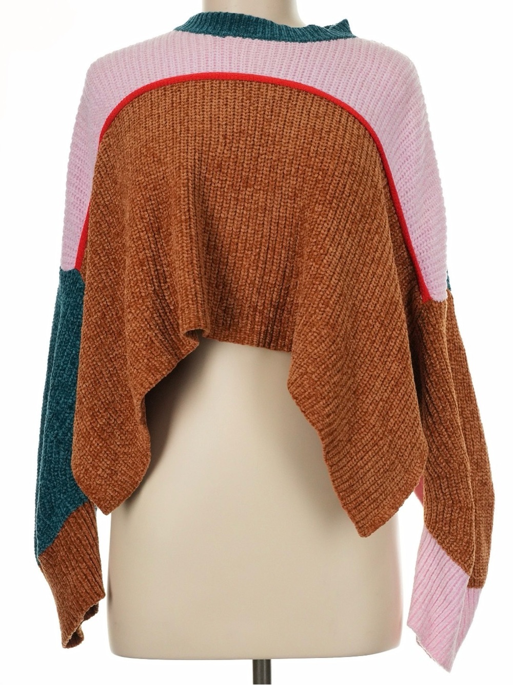 Urban Outfitters Colorblock Cropped Knit Pullover - Brown, Pink, Teal